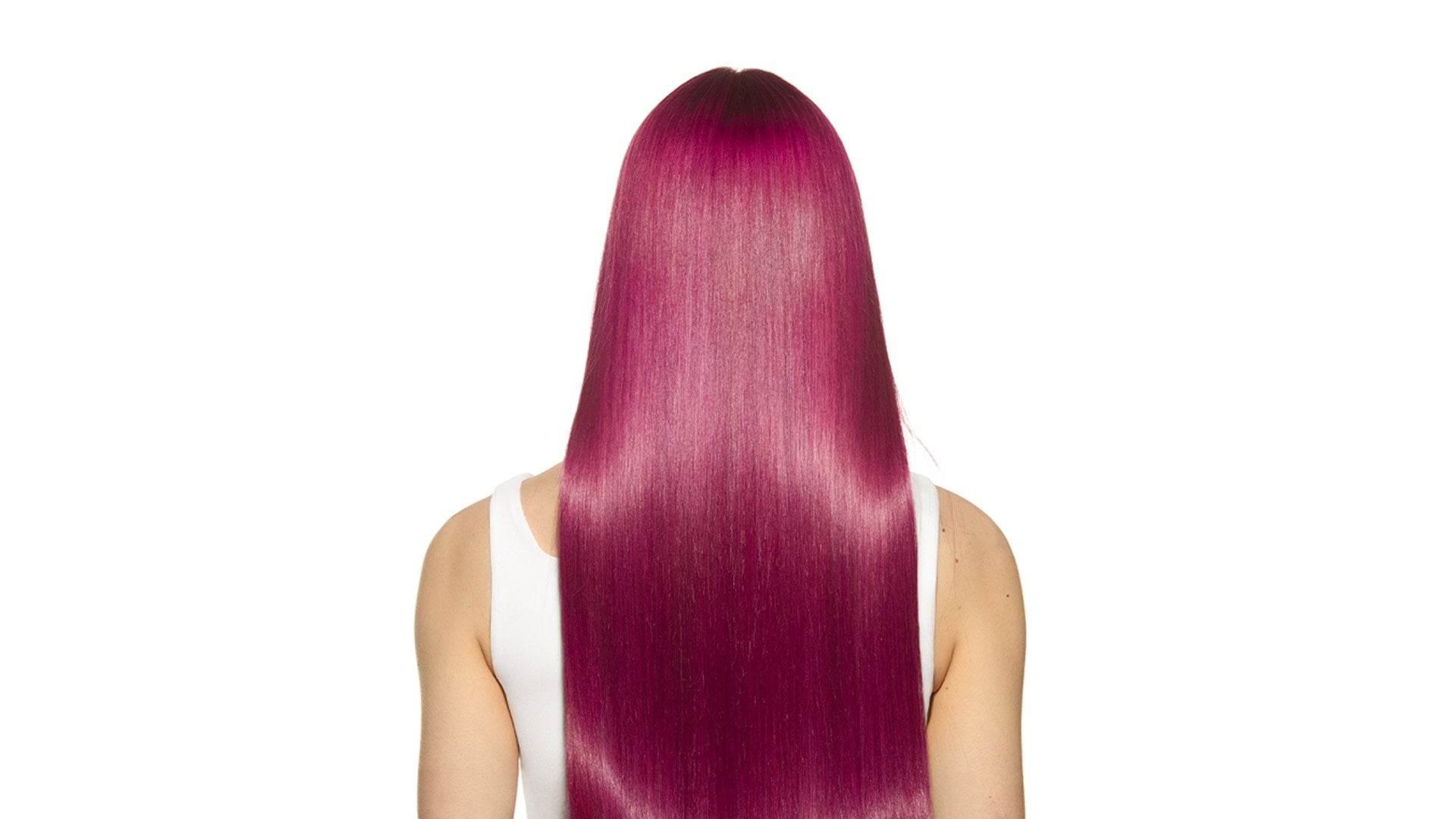 A woman with long coloured hair worried about hair colour fading