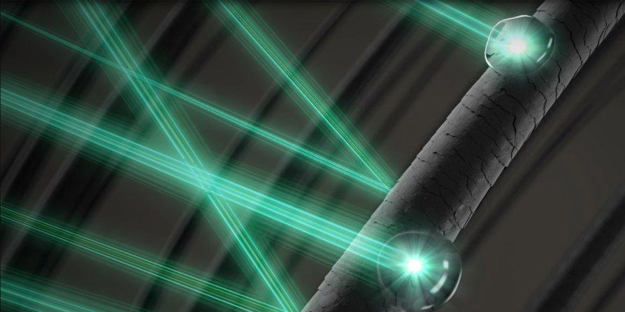 Focus on a hair strand showing infrared light targeting directly water molecules
